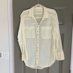 Free People Sheer Button-down Shirt in Pale Yellow size Small